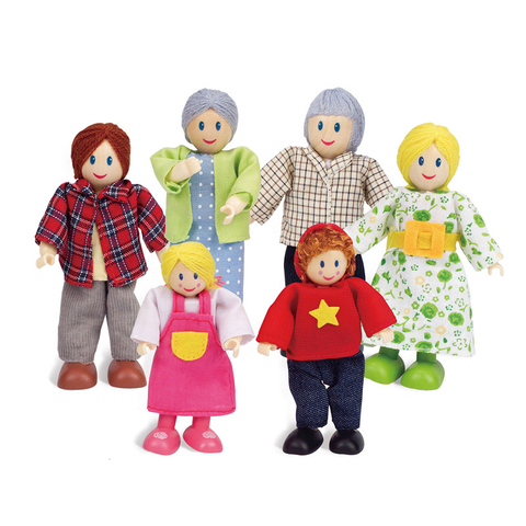 हैप्पी फैमिली डॉलहाउस हेप द्वारा सेट | पुरस्कार विजेता गुड़िया परिवार सेट, बच्चे की लकड़ी के गुड़िया के घर के लिए अद्वितीय सहायक, कल्पनाशील खेल खिलौना, 6 कोकेशियान परिवार के आंकड़े
