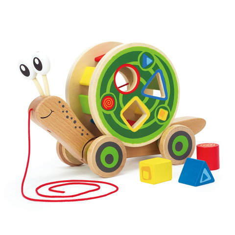 हेप वॉक-ए-लांग स्नेल पुल खिलौना | पुरस्कार विजेता टोडलर लकड़ी के पुश और हटाने योग्य रंग-कोडित आकार सॉर्टर शैल के साथ खिलौना खींचें, बच्चों के लिए मजेदार शैक्षिक खिलौना