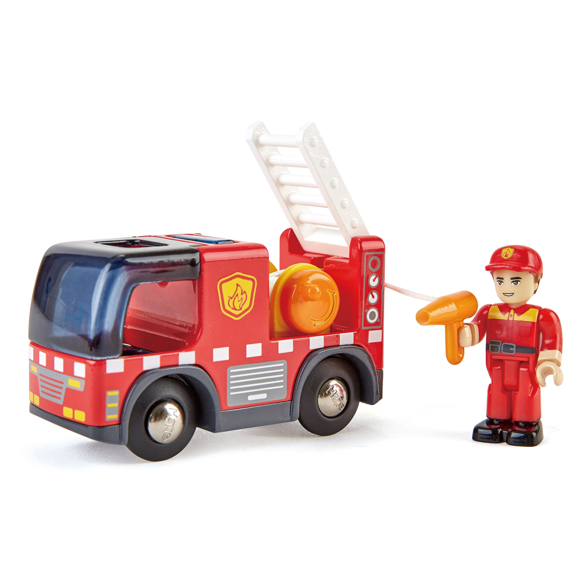 सायरन के साथ हाप फायर ट्रक | 2-टुकड़ा फायर ट्रक, फायरमैन खिलौना सेट