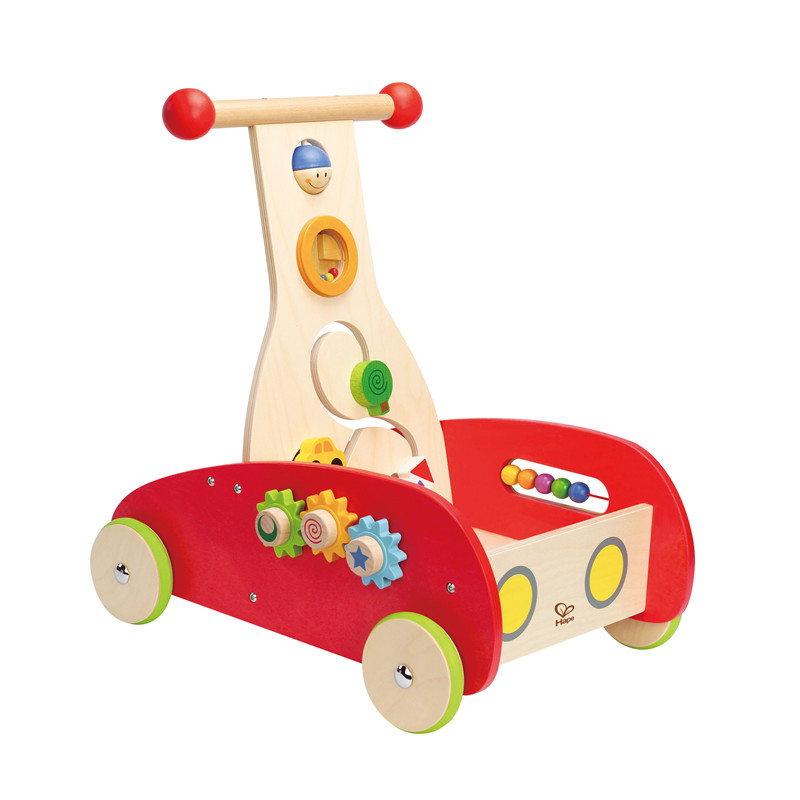 हैप वंडर वॉकर पुश और खिलौना खींचो | पुरस्कार विजेता लकड़ी का बच्चा चलने वाला गतिविधि केंद्र, रोलिंग बेबी वॉकर खिलौना, लाल / प्राकृतिक