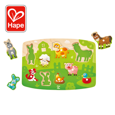 हेप फार्मयार्ड पेग पहेली | 10 टुकड़ा लकड़ी के पशु peg जिग्स पहेली खेल, Toddlers के लिए खिलौना सीखना
