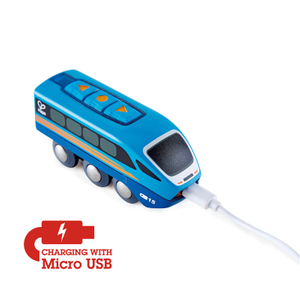 हेप रिमोट कंट्रोल इंजन ट्रेन | 5 बजाने योग्य ध्वनियों के साथ बच्चों रेलवे खिलौना, ऐप या बटन आरसी वाहन, रिचार्जेबल बैटरी सुविधा, नीला