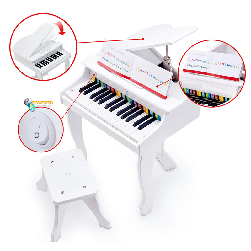 हेप डीलक्स व्हाइट ग्रैंड पियानो | स्टूल के साथ तीस कुंजी पियानो खिलौना