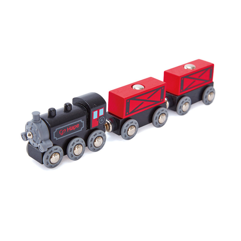 हेप स्टीम-युग फ्रेट ट्रेन | क्लासिक ब्लैक एंड रेड चिल्ड्रेन लोकोमोटिव खिलौना अनलोड करने योग्य फ्रेट वैगन के साथ