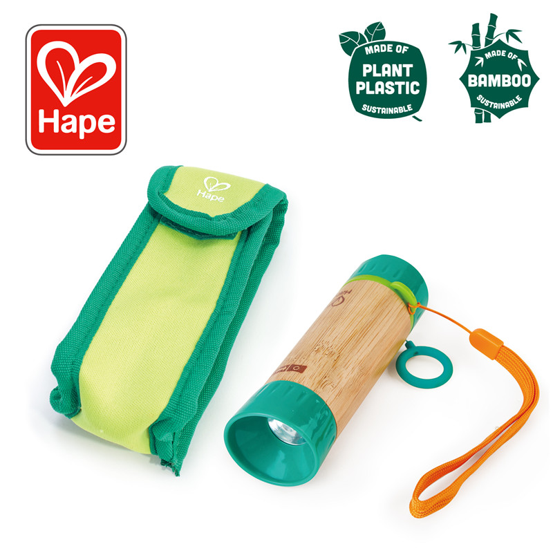 हाप हाथ से संचालित टॉर्च | बच्चों के लिए बांस और पौधे प्लास्टिक रिचार्जेबल चमकदार खिलौना, हरा
